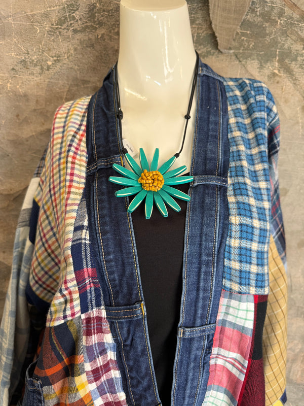 5572-Short Flannel Patchwork Duster-C