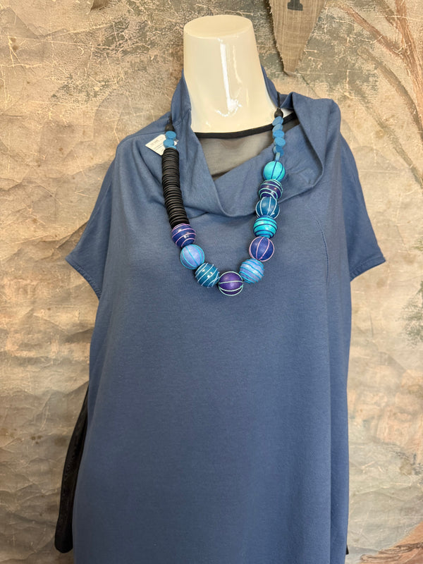 92009 Cocoon Sweatshirt Dress-Denim Blue