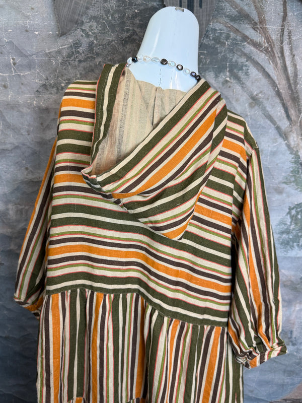 5569 Judy Hoodie Short Dress-Autumn Stripe