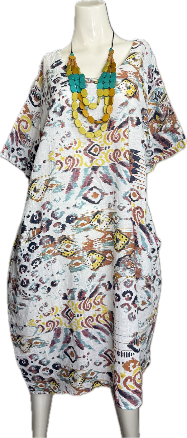 90847 Paint Splotch Print Dress-White