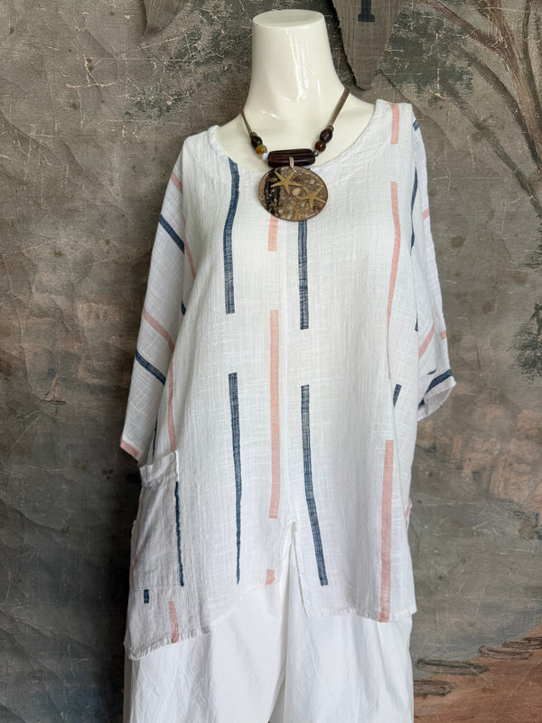 6653S Stripe Top-White