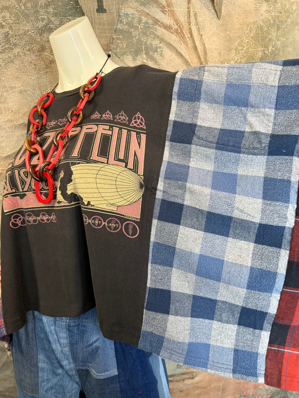 5576 Flannel Band Tee Topper-A