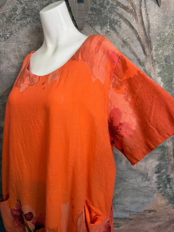 90847B Painters Garden Dress-Orange