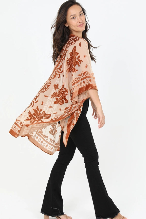 N2CH6ASIS Burnout Velvet Kimono-Brown