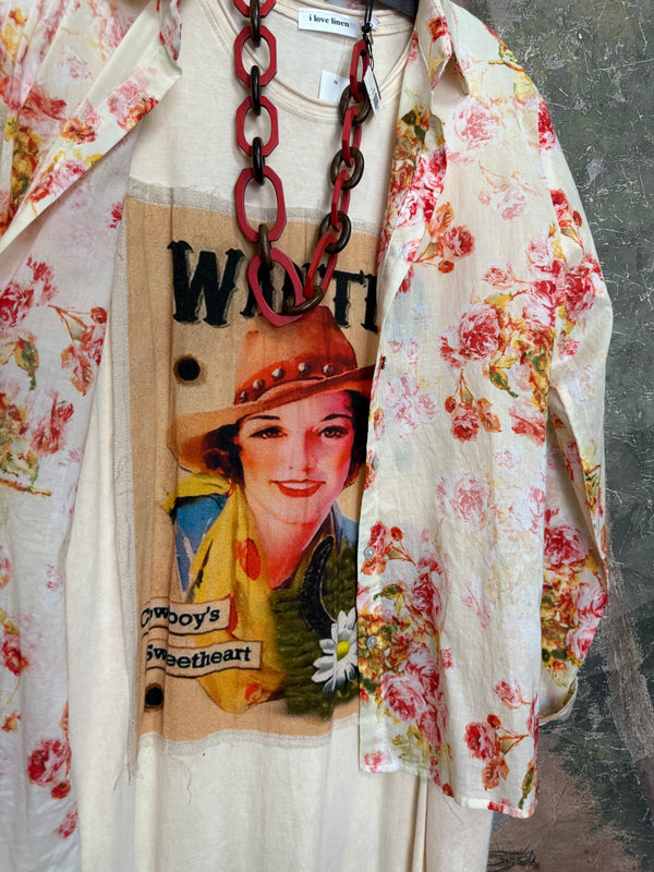 T839 Short Sleeve T-Shirt Dress-Cream/Yeehaw