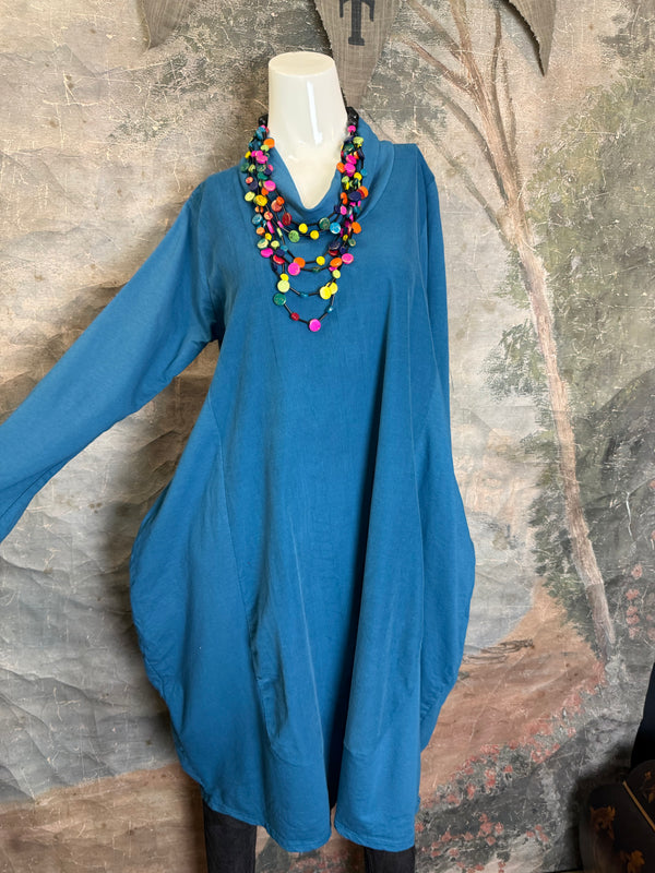 6512AU Cowlneck Bubble Dress-TEAL