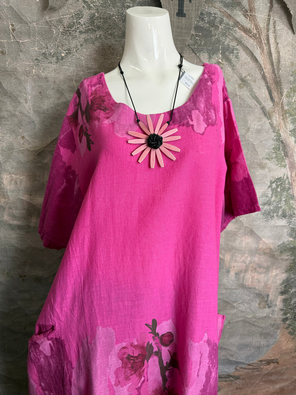 90847B Painters Garden Dress-Fuchsia