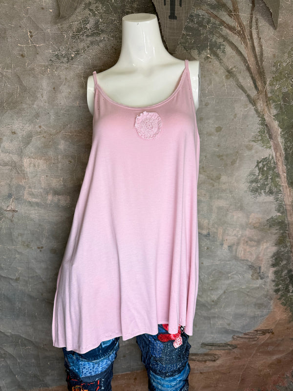 PL-RE110 Raw Lace Cami Tank-Pink