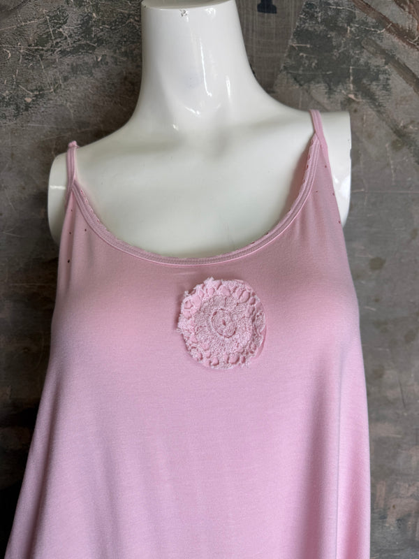 PL-RE110 Raw Lace Cami Tank-Pink