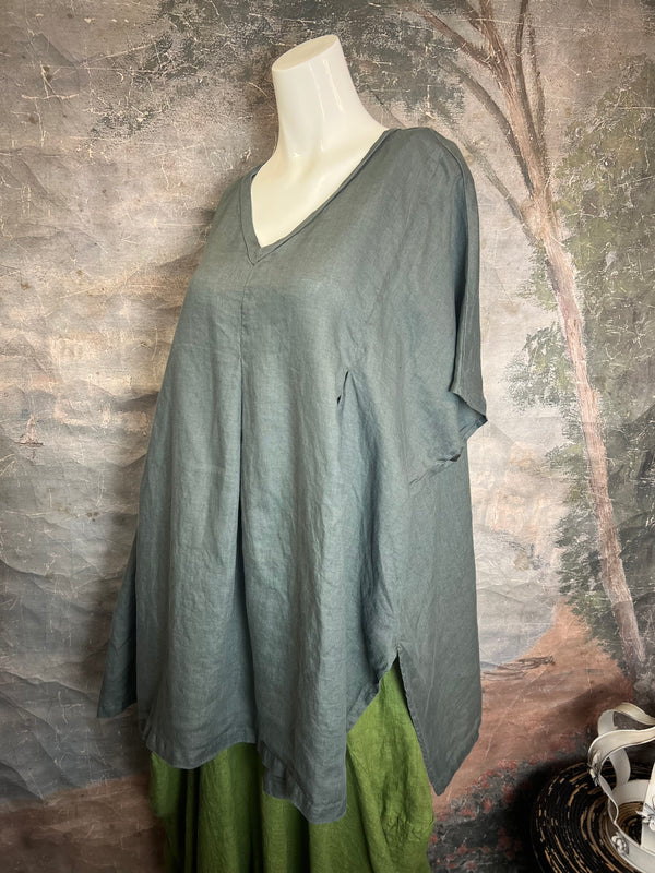 6039 O'Size Linen Pleated Tunic-Clay