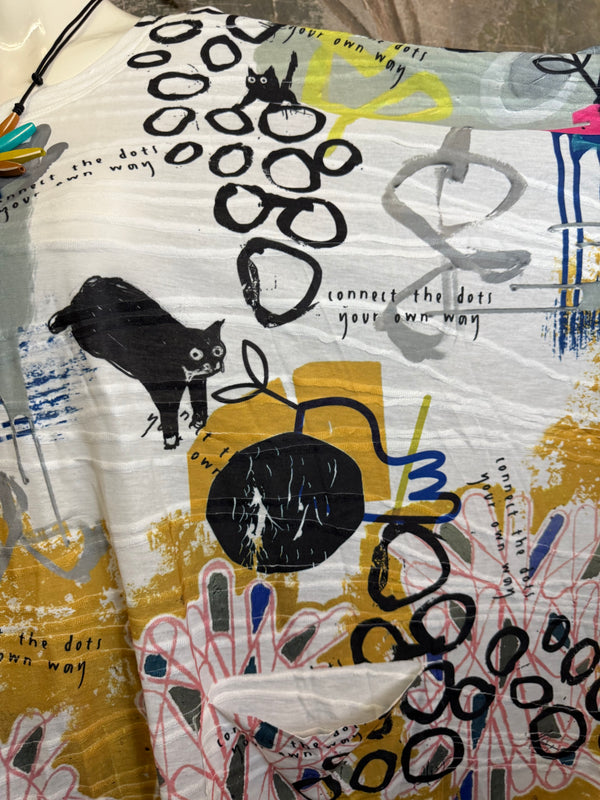 T1514 Long Slv Dolman Top/Tunic-Curious Kitty