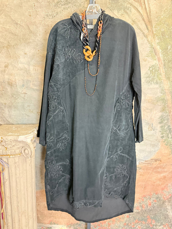 92178-62 Needlework Hoody Dress-Black