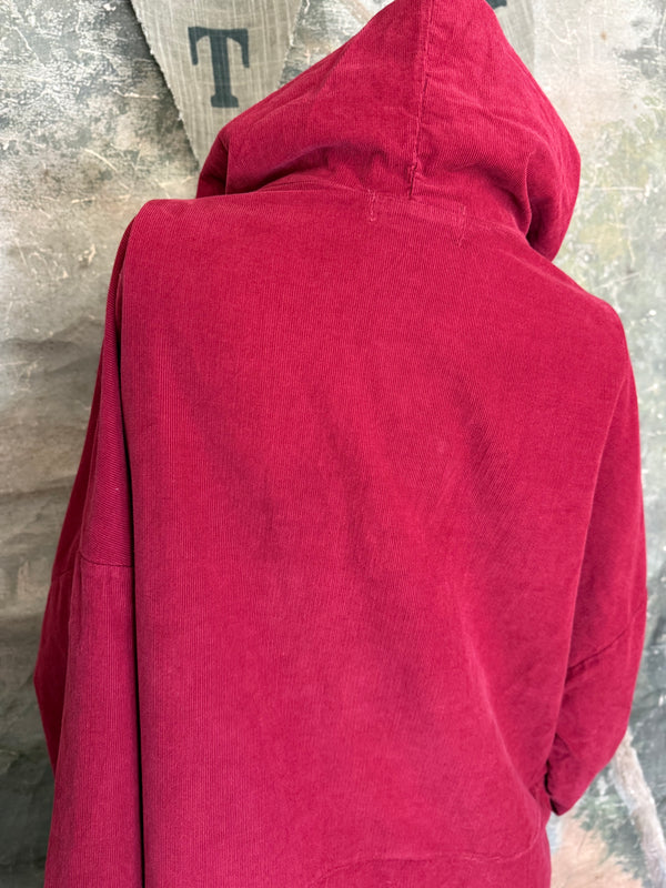 92178-62 Needlework Hoody Dress-Burgundy