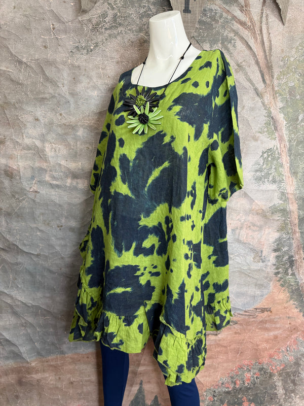 91307T-62 Ruffle Tie-Dye Tunic-Kiwi