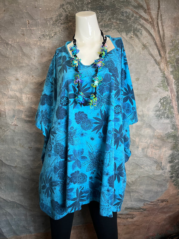 ID715 Floral Elbow Tunic Tshirt-Ocean