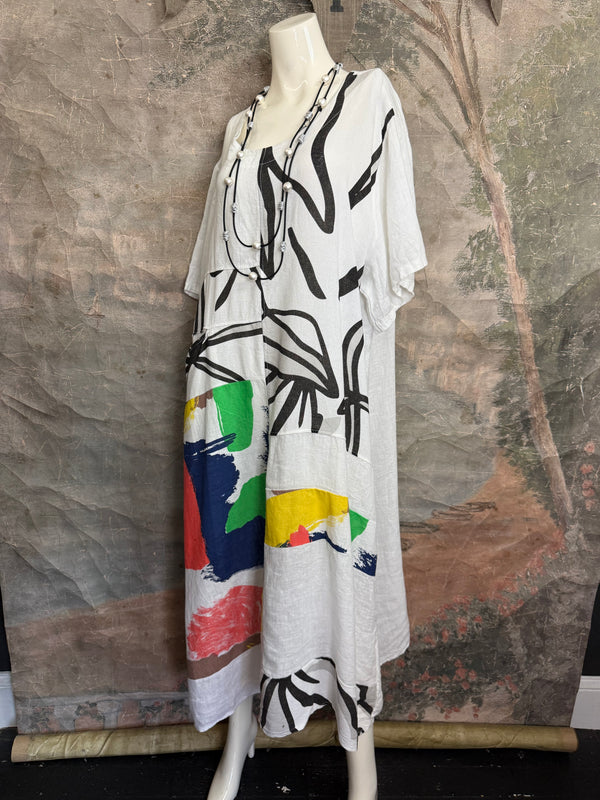 90617P-23 Linen Paint Dress-White