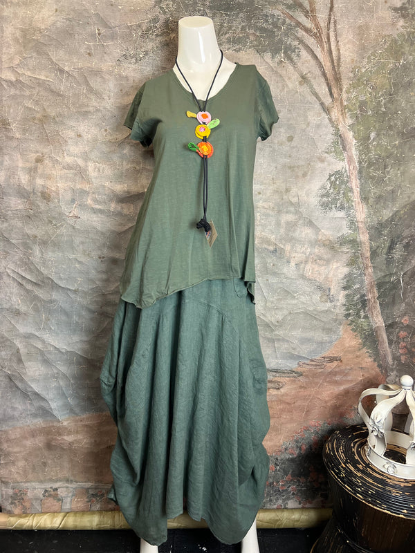 3161 V-Neck Raw Edge Tee-Olive