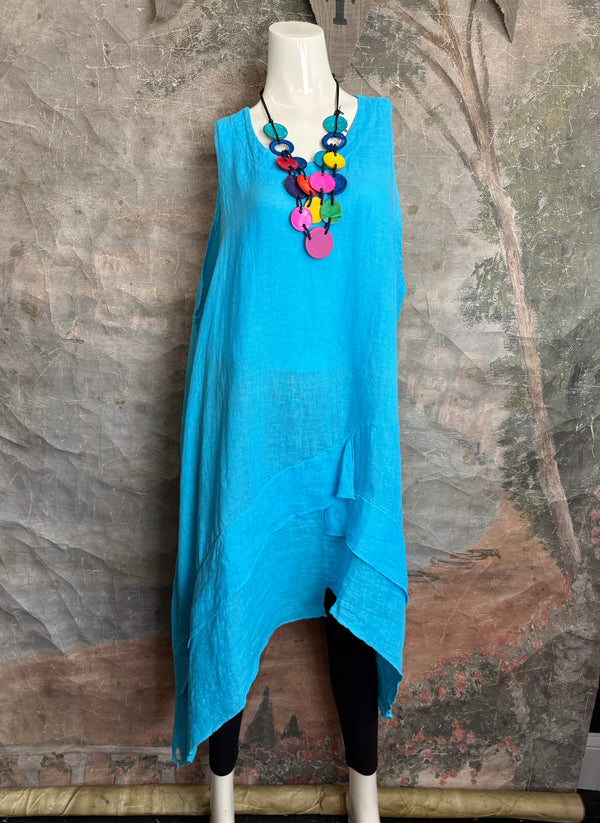751 Artistry Layered Tank Dress-Turq Blue