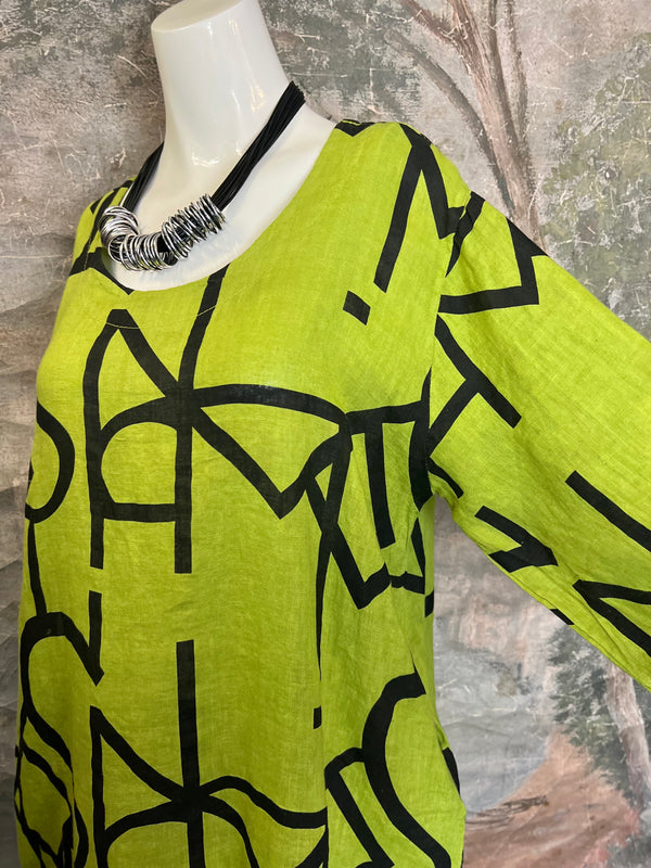 91470 S/Slv Tunic Letter Dress-KIWI