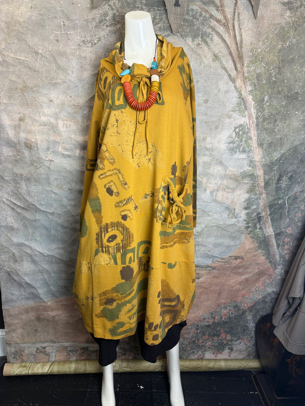 91968 Abstract Sweatshirt Dress-Mustard