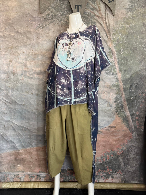 782 High Low Linen Tunic Top-NAVY/MOON