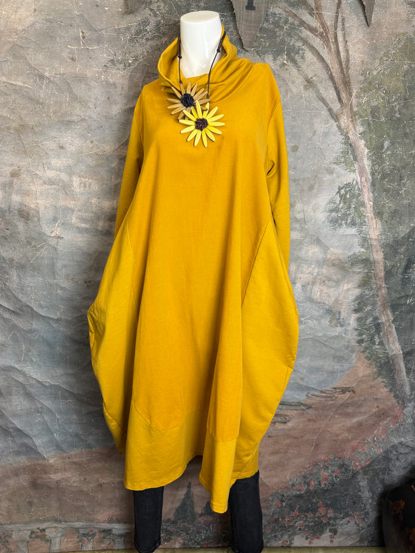 6512AU Cowlneck Bubble Dress-Mustard