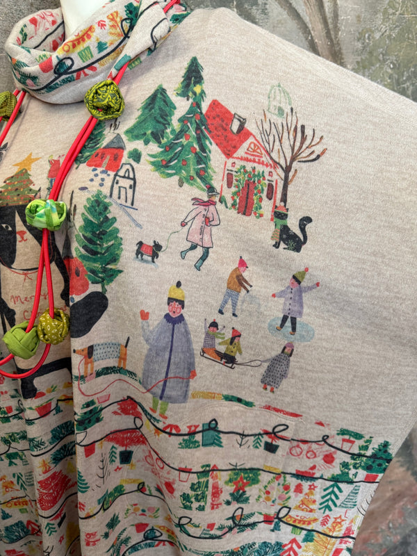 T1097 Cowlneck Dolman Slv Top-Howliday Greetings