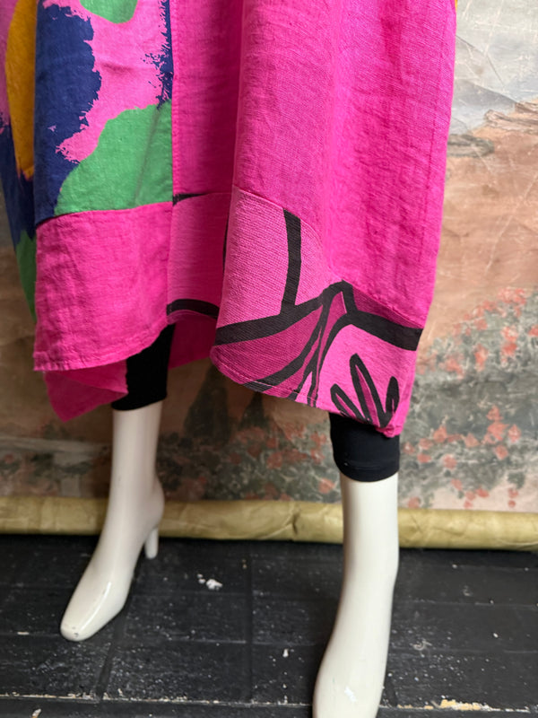 90617P-23 Linen Paint Dress-Fuchsia