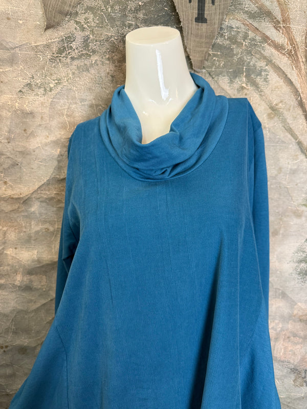 6512AU Cowlneck Bubble Dress-TEAL