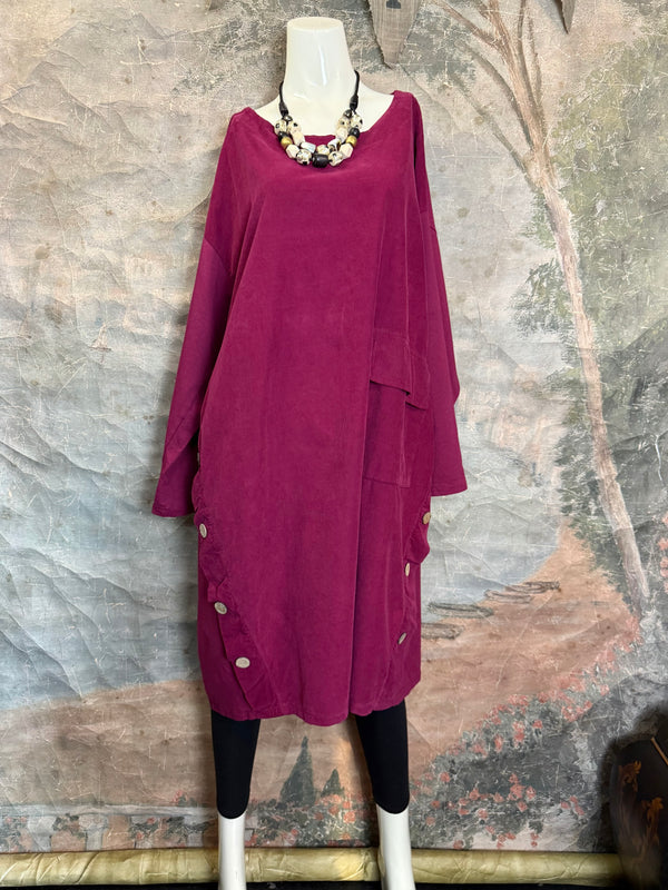91805 Corduroy Button Dress-Burgundy