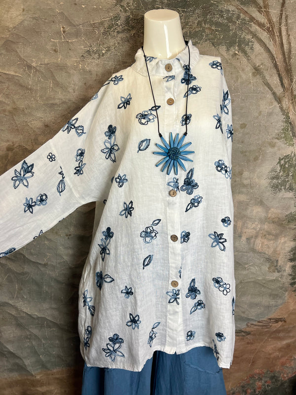 91849 ART Spring Motif BF Shirt-White