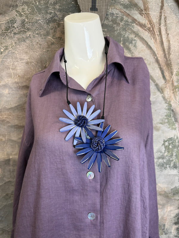 5021 Bettys Linen BF Bow Shirt-Lilac Grey