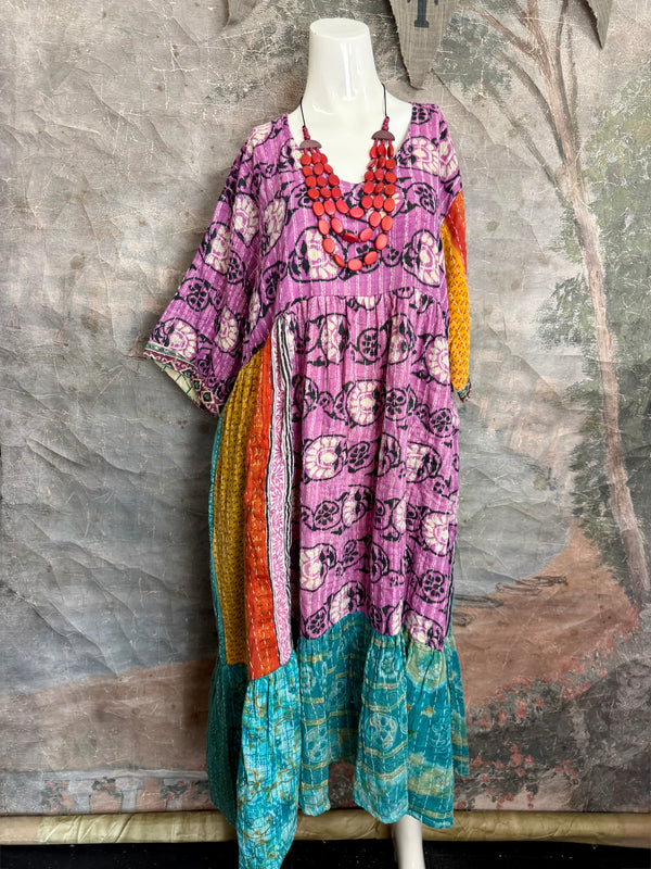 1027w Kantha Arts Tiered Dress-Mix 11