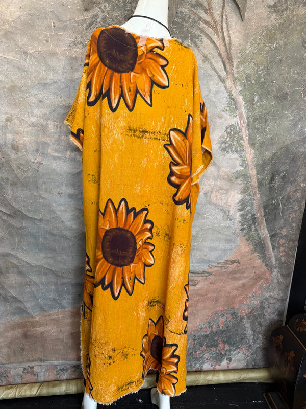 782 High Low Linen Tunic Top-Sunflower/Gold
