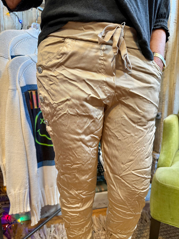 0A910 Pull On Stretch Pants-SHINNY/GOLD