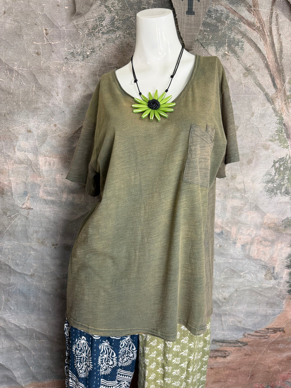 JG- Moon Dance V-Neck Tee-Vintage Moss