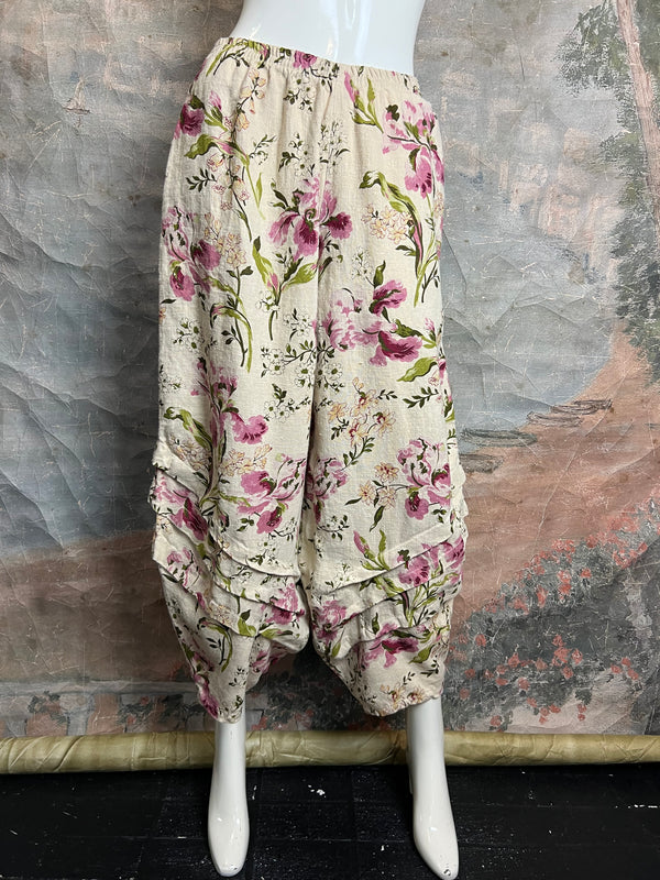 5516 Kristie Linen Tuck Pant-English Garden