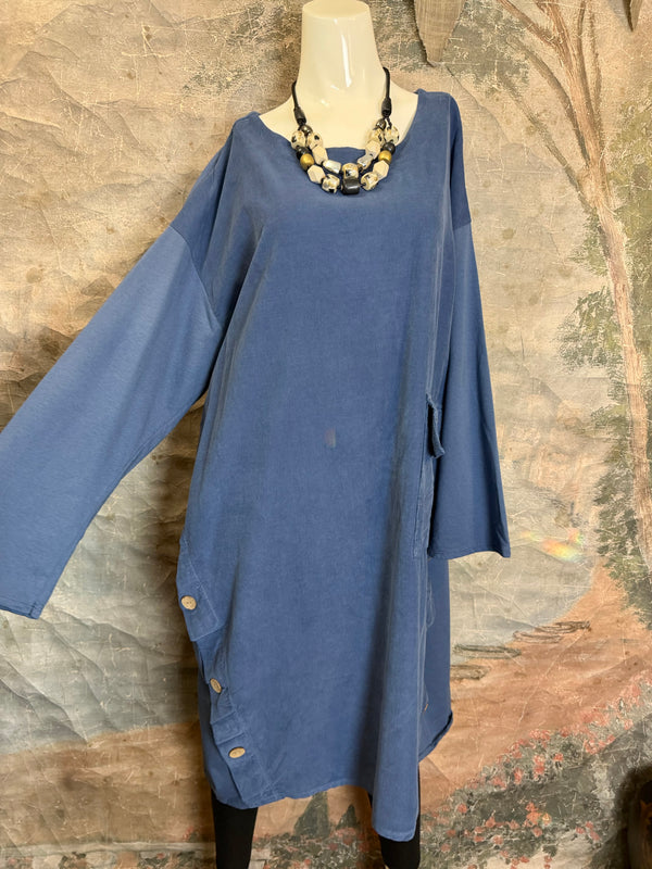 91805 Corduroy Button Dress-Denim