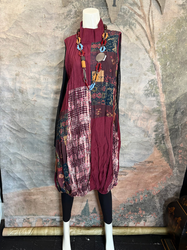 25532 Crushed Mockneck Dress-Wine