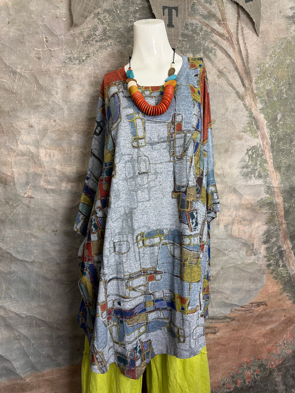 T721T Oversized Dolman Slv Top-Mapped In Color