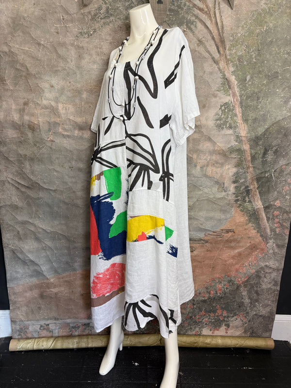 90617P-23 Linen Paint Dress-White