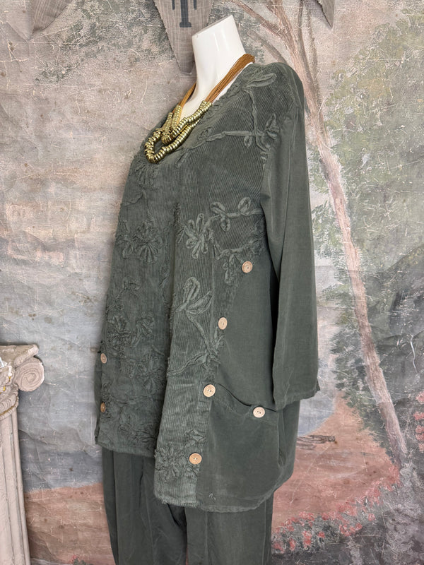 91983A-62 Buttoned Stitch Tunic-Olive