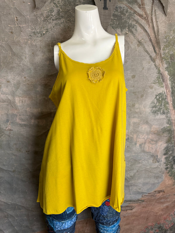 PL-RE110 Raw Lace Cami Tank-Sunshine Yellow