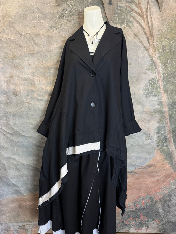 32302 Med to Long Blazer Jkt W/Trim-Black