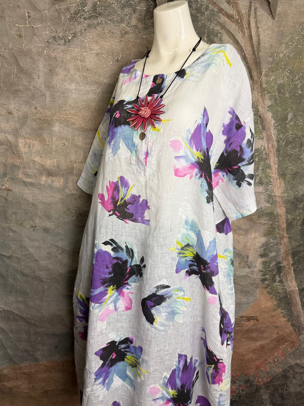 91877-52 Artful Bloom Dress-White