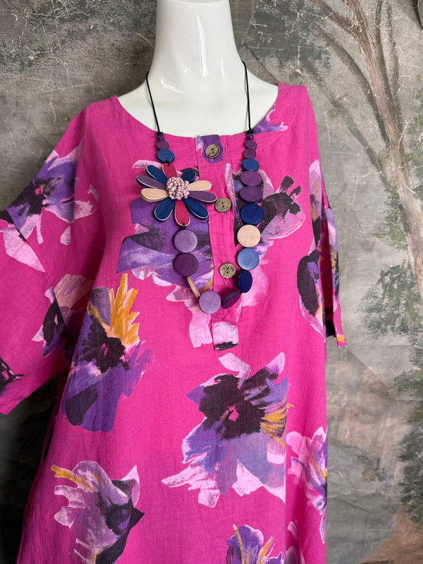 91877-52 Artful Bloom Dress-Fuchsia