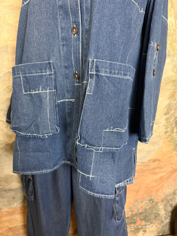 20126N17 Lg/Slv Slit Back Shirt-Indigo