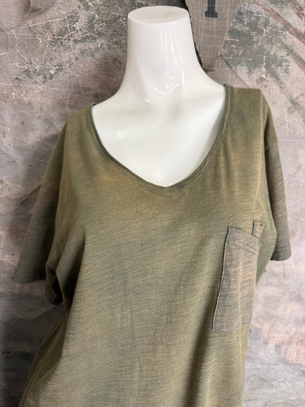 JG- Moon Dance V-Neck Tee-Vintage Moss