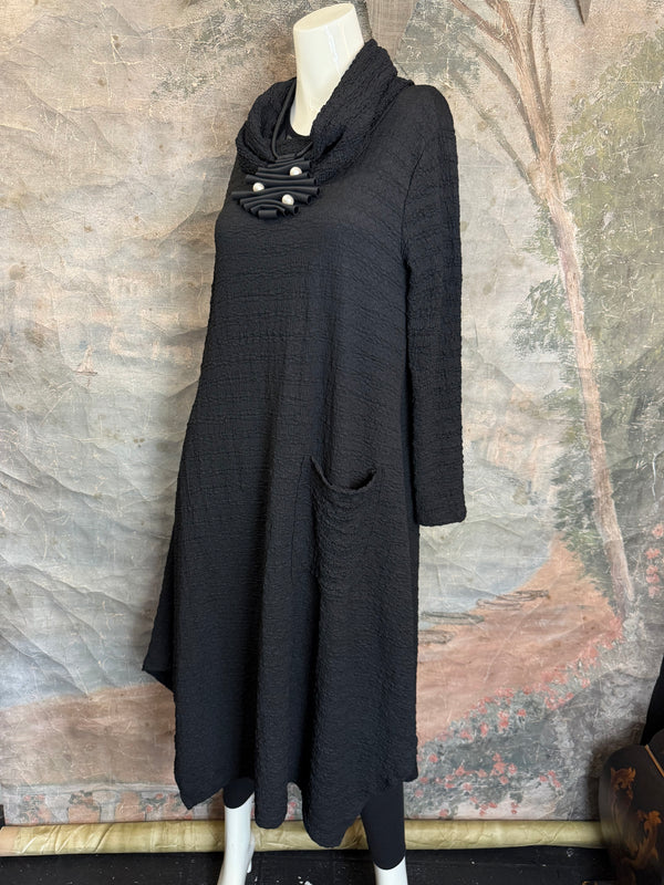 D535 Waffle Knit Cowlneck Dress