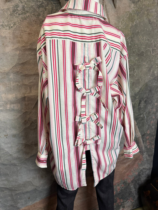 5021 Bettys Linen BF Bow Shirt-CANDYCANE